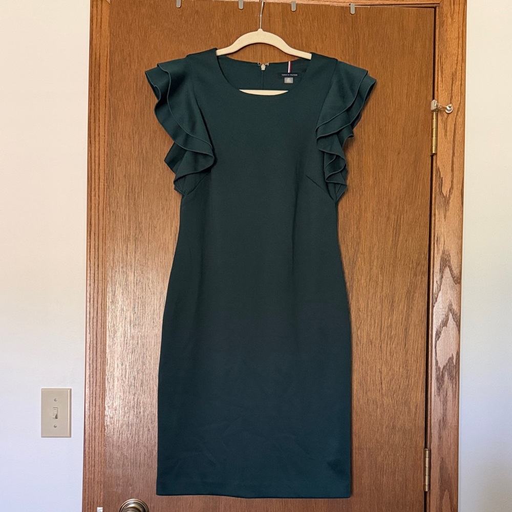 Tommy Hilfiger Emerald Ruffle Sleeve Midi Dress